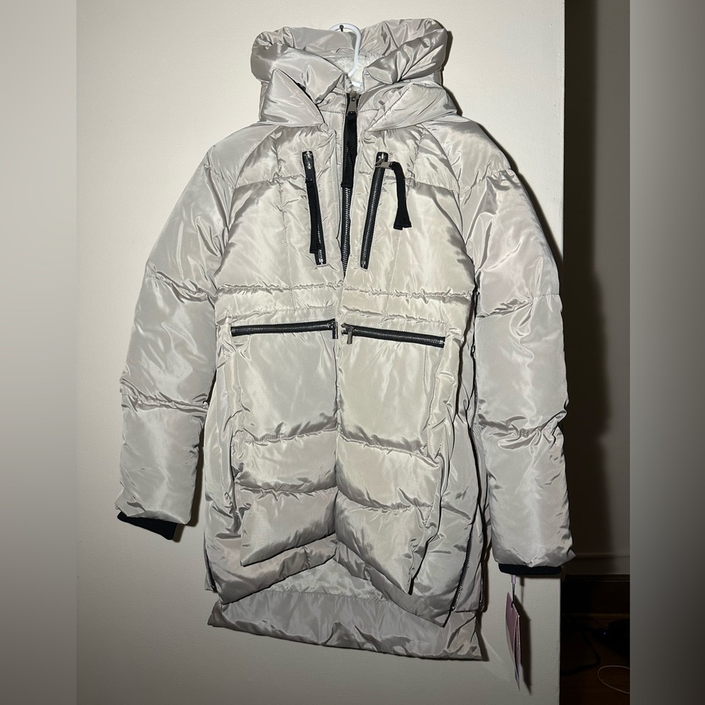 NWT Avec Les Filles Faux Sherling Lined Hooded Parka Jacket, Khaki